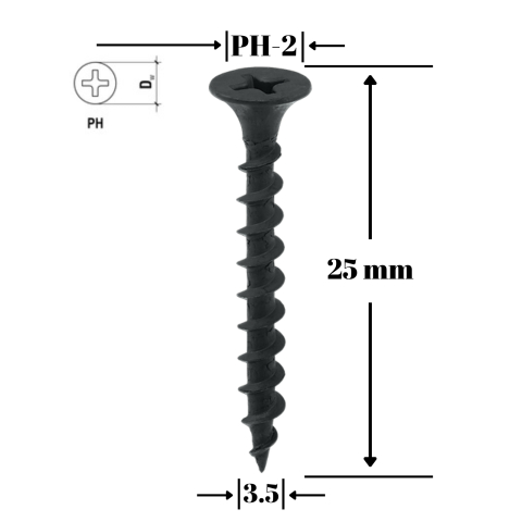 Suruburi pentru gips-carton - Negrese lemn - surub gips-carton FT 3.5x25mm, 1000 buc/cutie - KSGD-35025, Klimas Wkret-met