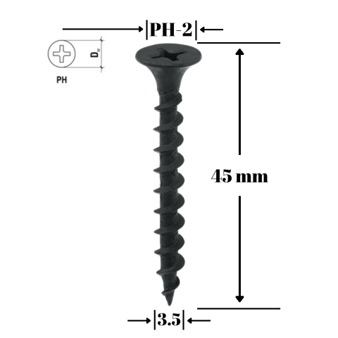 Suruburi pentru gips-carton - Negrese lemn - surub gips-carton FT 3.5x45mm, 500 buc/cutie - KSGD-35045, Klimas Wkret-met