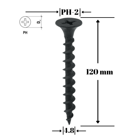 Suruburi pentru gips-carton - Negrese lemn - surub gips-carton  FT 4.8x120mm, 200 buc/cutie - KSGD-48120, Klimas Wkret-met