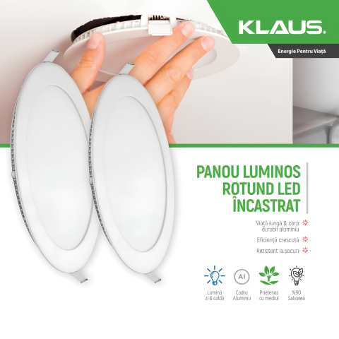 Panou LED rotund incastrat 3W, IP20, lumina rece 6500K, Ø85mm, KE35401K - Klaus [2]