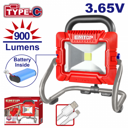 Accesorii electrice - Proiector LED 900 Lumeni, baterie 5000mAh inclusa si incarcator, EMTOP