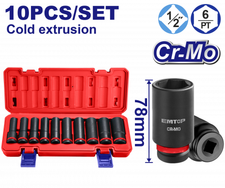 Chei - Set 10 chei tubulare de impact, 10-24mm, EMTOP