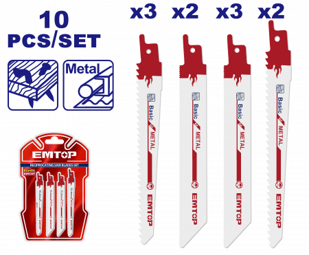Fierastraie - Set 10 lame pentru fierastrau pendular, pentru metal, EMTOP