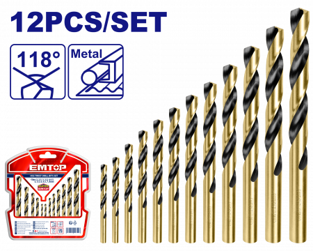 Burghie - Set 12 burghie HSS twist pentru metal, 2-8mm, EMTOP