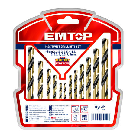 Set 12 burghie HSS twist pentru metal, 2-8mm, EMTOP [3]