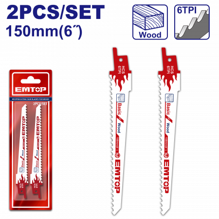 Fierastraie - Set 2 panze de fierastrau tip sabie pentru lemn, 150mm, EMTOP