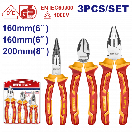 Scule de mana - Set 3 clesti izolati 1000V, EMTOP