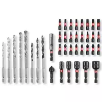 Set 39 biti si burghie, biti de 25 mm, burghie de metal, burghie pentru lemn, burghie pentru piatra, suport biti 60 mm, chei tubulare, freza cu cap infundat, cutie de depozitare, Einhell, 49108759, Ei [1]