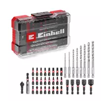 Scule electrice, unelte si accesorii - Set 39 biti si burghie, biti de 25 mm, burghie de metal, suport biti 60 mm, chei tubulare, freza cu cap infundat, inclus cutie de depozitare, Einhell, 49108773, Einhell