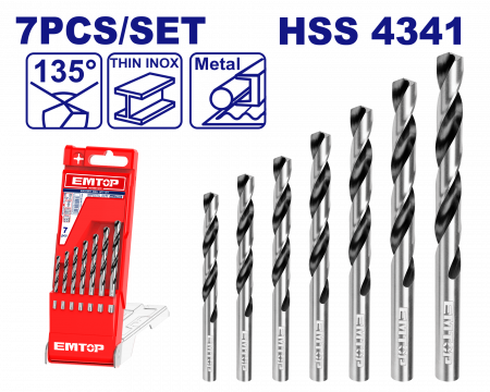 Burghie - Set 7 burghie HSS pentru metal, 2-6mm, EMTOP
