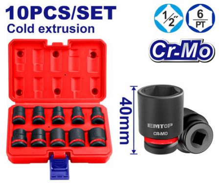 Chei - Set de 10 bucăți de chei tubulare de impact, EMTOP