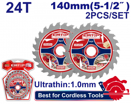 Discuri abrazive - Set de 2 discuri pentru fierastrau circular, ultrasubțire, 140mm, EMTOP