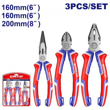 Clesti - Set de 3 bucati de clesti - cleste patent 200mm, cleste taietor 160mm si cleste cu varf ascutit 160mm, EMTOP