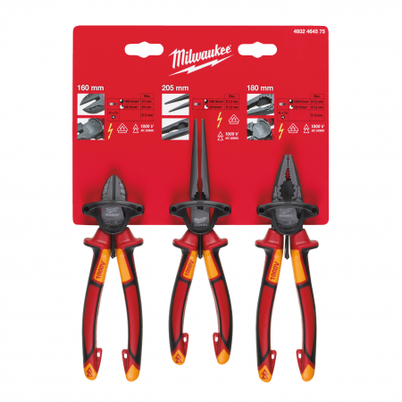 Clesti - Set de 3 clesti VDE izolati la 1.000V, 4932464575 Milwaukee, MILWAUKEE