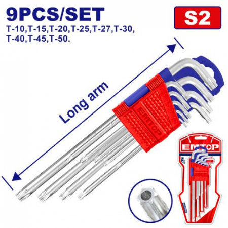 Chei - Set de chei TORX, 9 bucăți, EMTOP