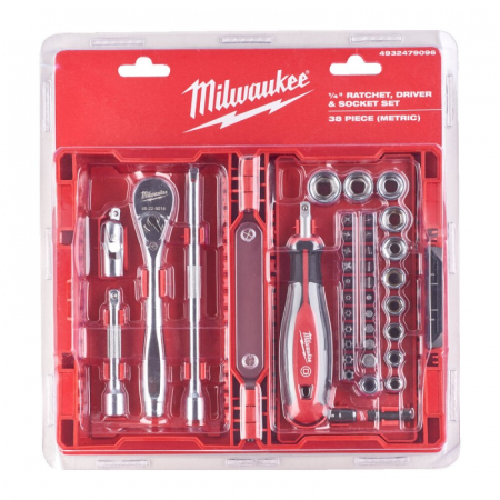 Scule de mana - Set de chei tubulare 1/4", 38buc (4932479096), MILWAUKEE
