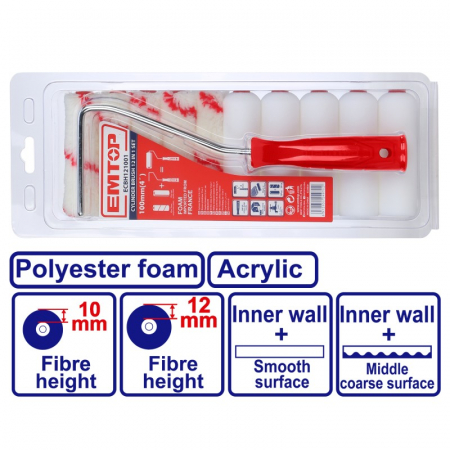Unelte si accesorii pentru zidarie si zugravit - Set trafalet cu maner si 10 role (5 acrilice 12mm si 5 de spuma)
