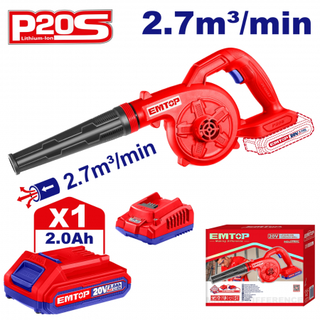 Aspiratoar, suflante si pulverizatoare - Suflanta 20V cu acumulator 2.0Ah si incarcator inclus, 2.7 m3/min