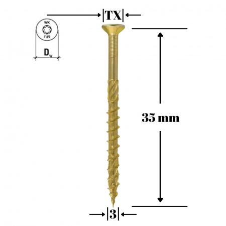 Suruburi pentru lemn - Surub autofiletant pentru lemn TORX 3x35mm - KMWHT-30035, Wrek-met KLIMAS