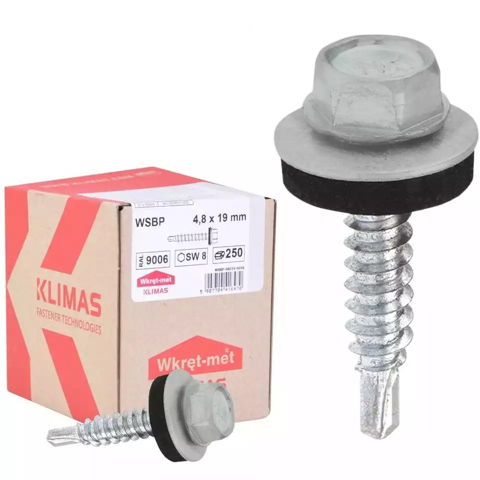 Surub autoforant pentru tabla, cap hexagonal 4.8x19mm RAL 7016- 250 buc/cutie - WSBP-48019-8017, Wrek-met KLIMAS [1]