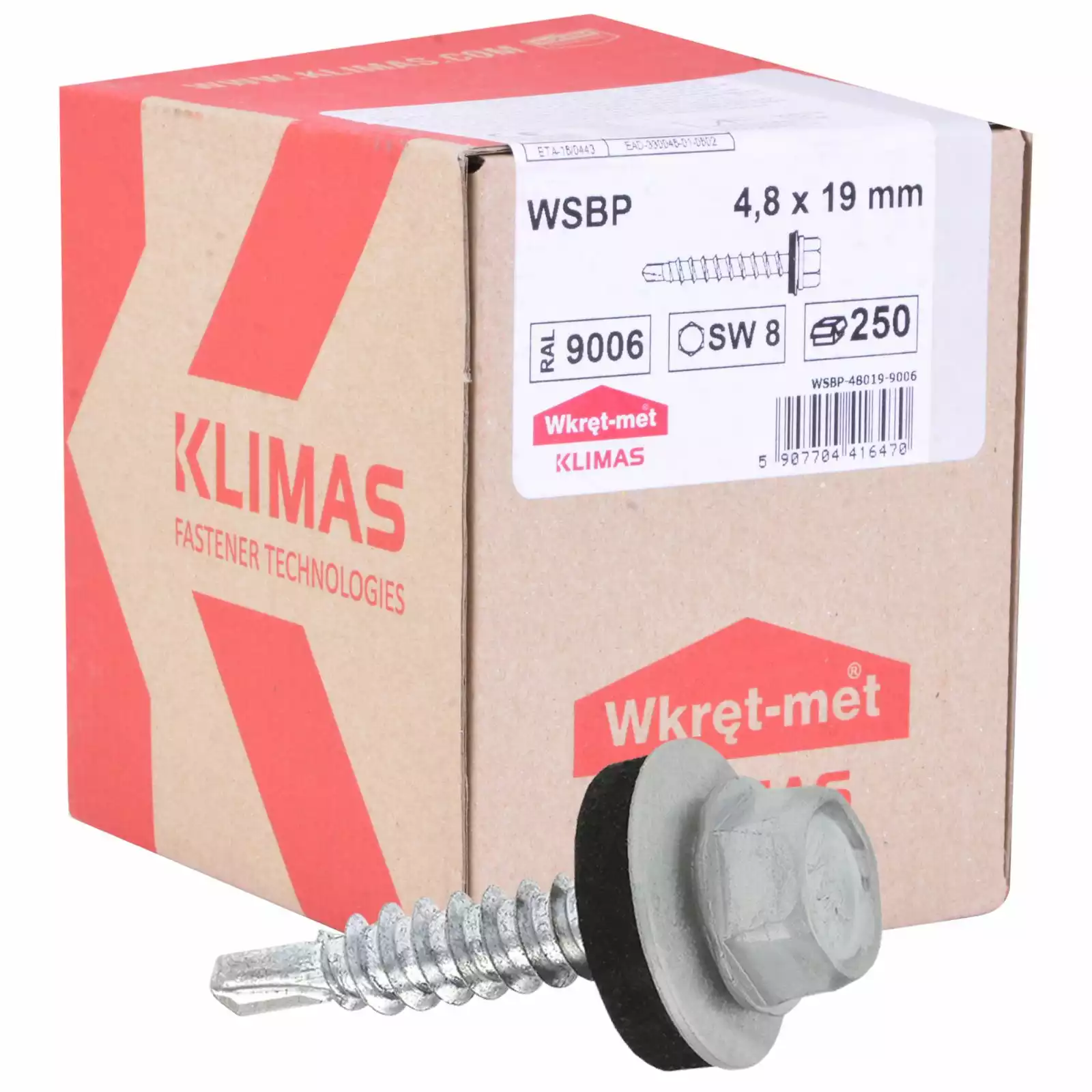 Surub autoforant pentru tabla, cap hexagonal 4.8x19mm RAL 7016- 250 buc/cutie - WSBP-48019-8017, Wrek-met KLIMAS [3]