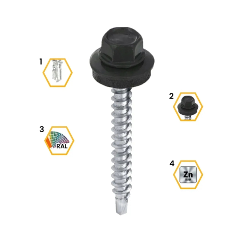 Surub autoforant pentru tabla, cap hexagonal 4.8x55mm RAL 7016- 200 buc/cutie - WFD-48055-7016, Klimas Wkret-met [4]