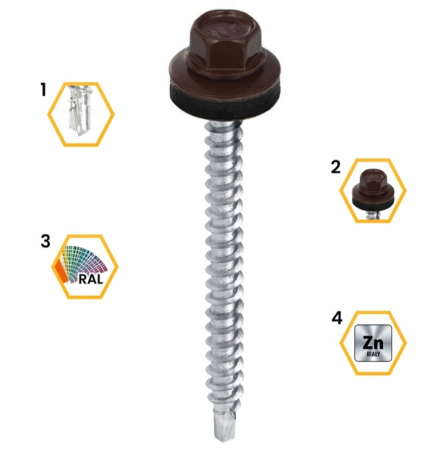 Surub autoforant pentru tabla, cap hexagonal 4.8x70mm RAL 8017 - 200 buc/cutie - WFD-48070-8017, Wrek-met KLIMAS [2]