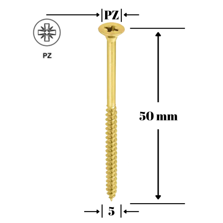 Suruburi pentru lemn - Surub cu cap inecat pentru placile de OSB, PZ, 5x50 mm - 300 bucati/cutie - KMH-50050, Klimas Wkret-met