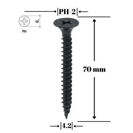 Surub gips-carton pentru metal, TN 4.2x70mm - KSGM-42070, Wrek-met KLIMAS Suruburi pentru gips-carton - Surub gips-carton pentru metal, TN 4.2x70mm - KSGM-42070, Wrek-met KLIMAS
