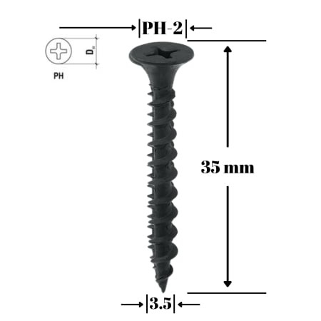 Suruburi pentru gips-carton - Surub pentru fixarea placilor de gips-carton pe suporturi din lemn, FT 3.5x35mm - KSGD-35035, Klimas Wkret-met