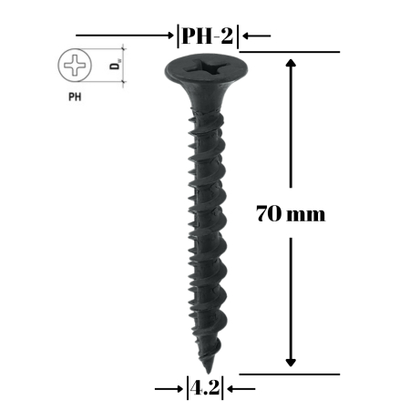 Suruburi, cuie, dibluri si alte elemente de fixare - Surub pentru fixarea placilor de gips-carton pe suporturi din lemn, FT 4.2x70mm - KSGD-42070, Wrek-met KLIMAS