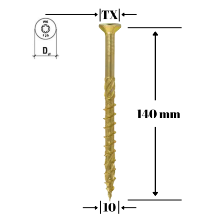 Suruburi pentru lemn - Surub pentru lemn TORX 10x140mm - WKCS-10140(50), Wrek-met KLIMAS