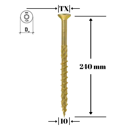 Suruburi pentru lemn - Surub pentru lemn TORX 10x240mm - WKCS-10240(25), Wrek-met KLIMAS