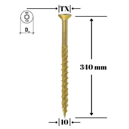 Suruburi pentru lemn - Surub pentru lemn TORX 10x340mm - WKCS-10340(25), Wrek-met KLIMAS