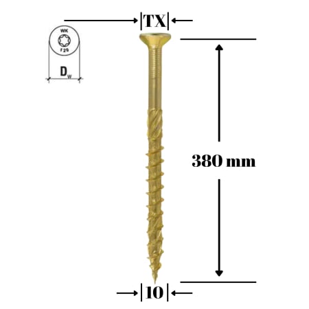 Suruburi pentru lemn - Surub pentru lemn TORX 10x380mm - WKCS-10380(25), Wrek-met KLIMAS