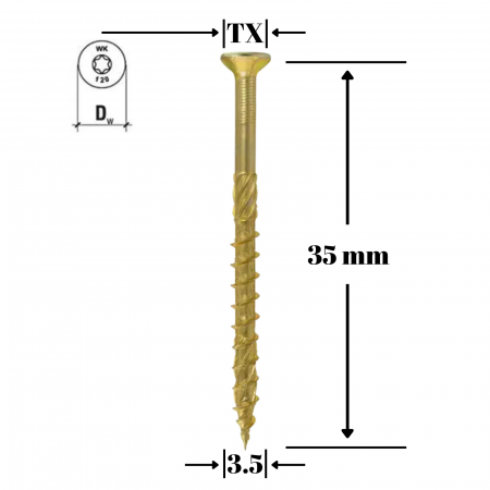 Suruburi pentru lemn - Surub pentru lemn TORX 3.5x35mm - KMWHT-35035, Wrek-met KLIMAS