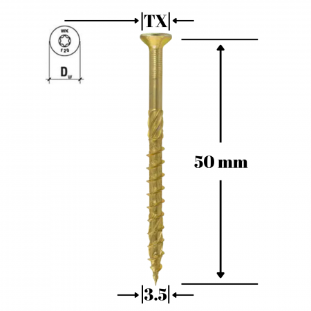 Suruburi pentru lemn - Surub pentru lemn TORX 3.5x50mm - KMWHT-35050, Wrek-met KLIMAS