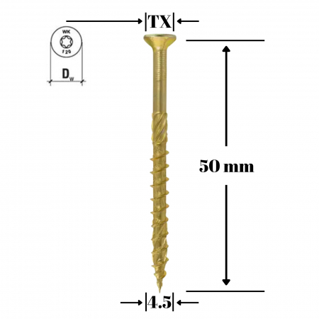 Suruburi pentru lemn - Surub pentru lemn TORX 4.5x50mm - KMWHT-45050, Wrek-met KLIMAS
