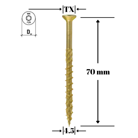 Suruburi pentru lemn - Surub pentru lemn TORX 4.5x70mm - KMWHT-45070, Wrek-met KLIMAS