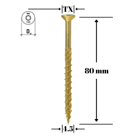 Suruburi pentru lemn - Surub pentru lemn TORX 4.5x80mm - KMWHT-45080, Wrek-met KLIMAS