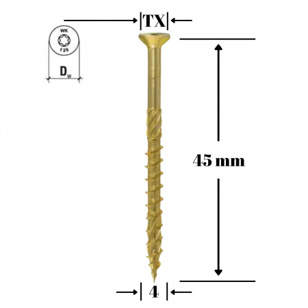 Suruburi pentru lemn - Surub pentru lemn TORX 4x45mm - KMWHT-40045, Wrek-met KLIMAS