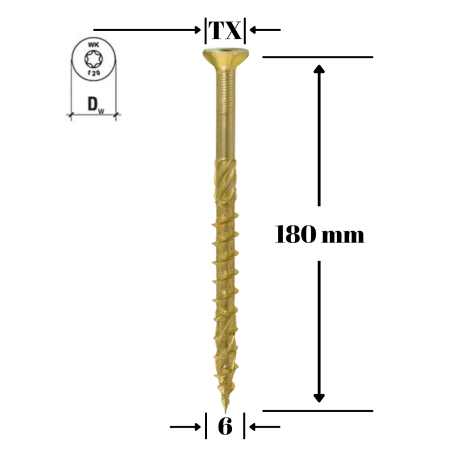 Suruburi pentru lemn - Surub pentru lemn TORX 6x180mm - KMWHT-60180, Wrek-met KLIMAS