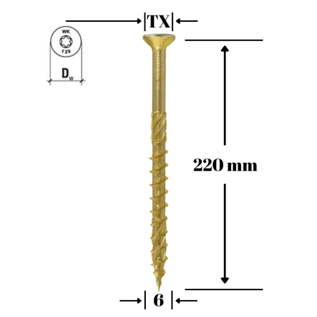 Suruburi pentru lemn - Surub pentru lemn TORX 6x220mm - KMWHT-60220, Wrek-met KLIMAS