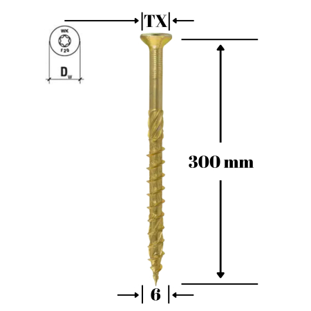 Suruburi pentru lemn - Surub pentru lemn TORX 6x300mm - KMWHT-60300, Wrek-met KLIMAS