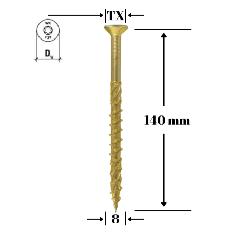 Suruburi pentru lemn - Surub pentru lemn TORX  8x140mm - WKCS-08140(50), Klimas Wkret-met