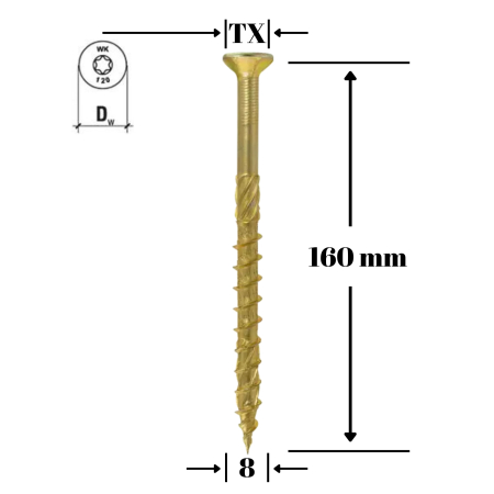 Suruburi pentru lemn - Surub pentru lemn TORX  8x160mm - WKCS-08160(50), Klimas Wkret-met