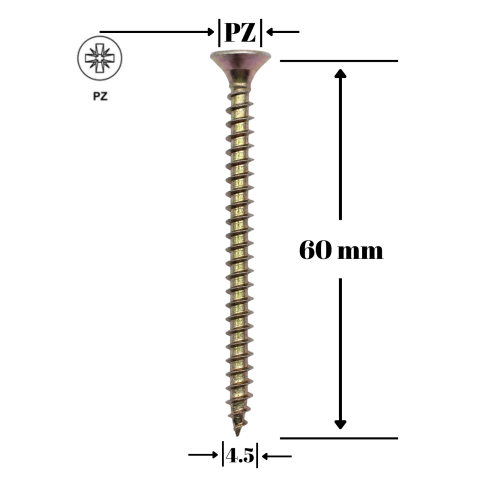 Suruburi pentru lemn - Surub UC, cap inecat 4.5x60 mm pentru lemn, PAL și OSB, 250 buc/cutie