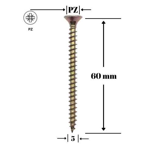 Suruburi pentru lemn - Surub UC, cap inecat 5x60 mm pentru lemn, PAL și OSB, 250 buc/cutie