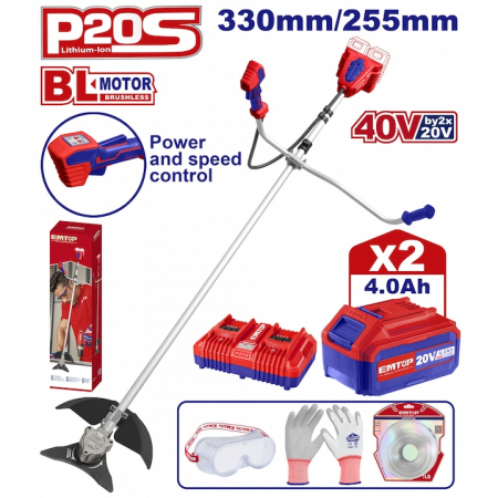 Utilaje pentru gradina - Motocoasa electrica, 40V, motor fara perii, diametru taiere 330mm/255mm, 2 baterii 4.0Ah