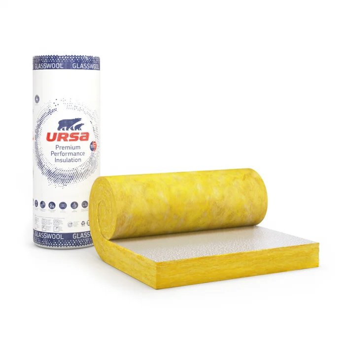 Vata minerala - Vată minerală de sticlă, cașerată cu folie de aluminiu URSA DF 42PLUS Ab100mm 7000x1200x100 8.40mp/rolă